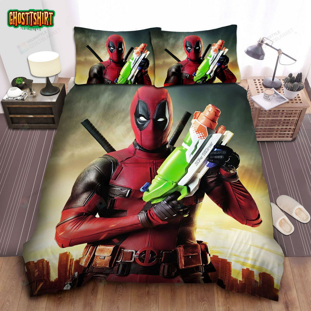 Deadpool With Water Gun Poster Bed Sheets Spread Comforter Duvet Cover Bedding Set