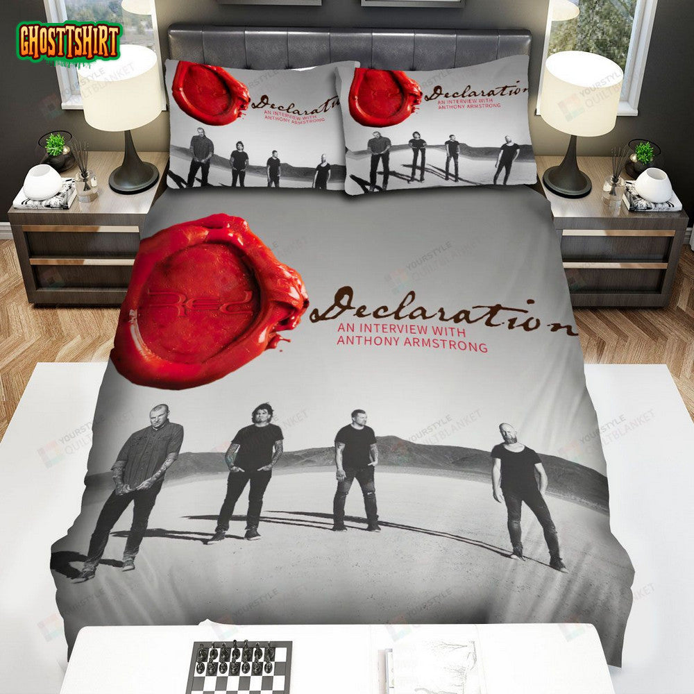 Declaration Red Band Bed Sheets Spread Comforter Duvet Cover Bedding Set