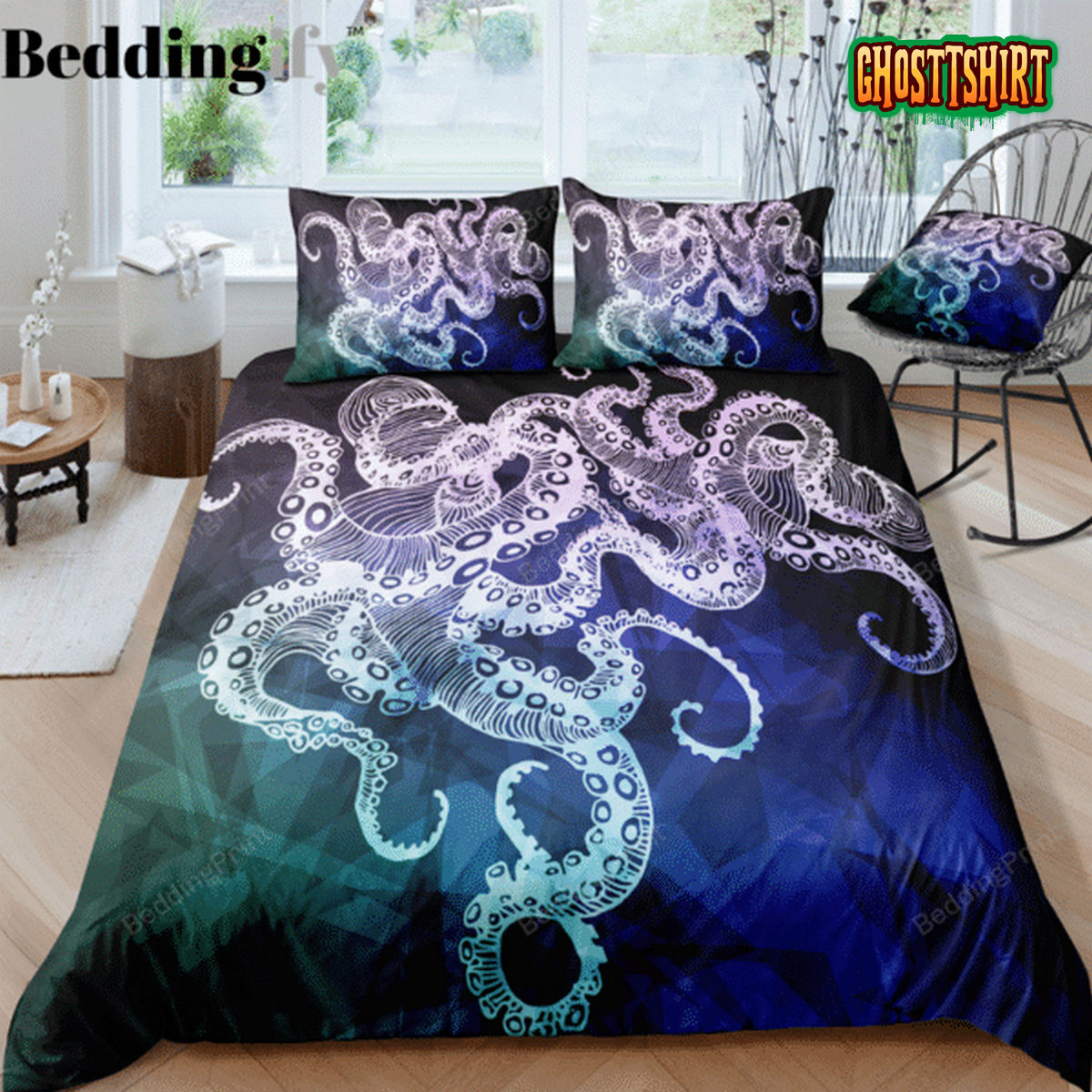 Deep Blue Octopus Bed Sheets Duvet Cover Bedding Set
