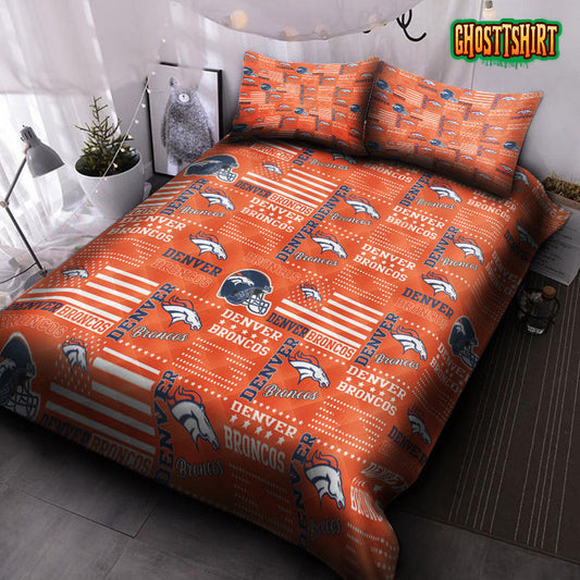 Denver Broncos American Flag Us Football Nfl 3D Bedding Set