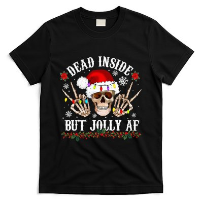Dead Inside But Jolly AF Funny Christmas Funny Skull Design T-Shirt