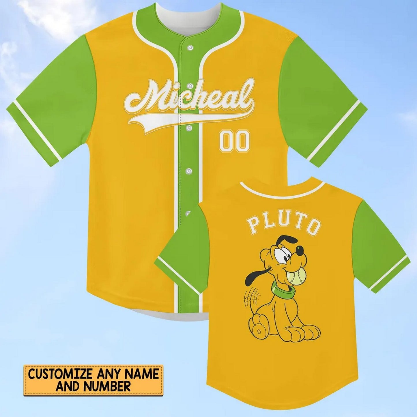 Disney Cute Pluto Green Orange Baseball Jersey