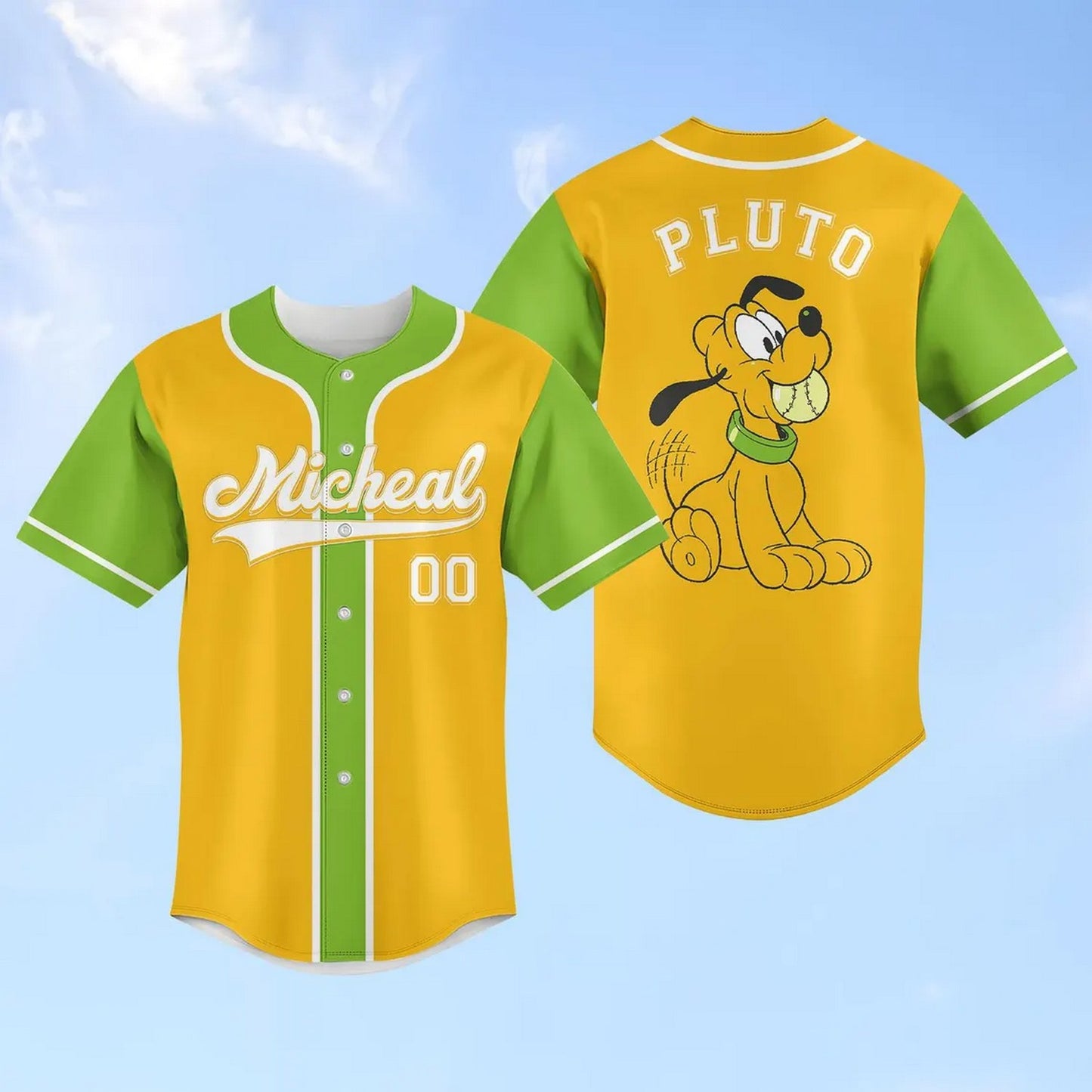 Disney Cute Pluto Green Orange Baseball Jersey