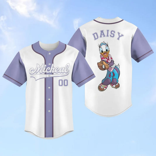Custom Name Disney Daisy Duck Purple White Baseball Jersey