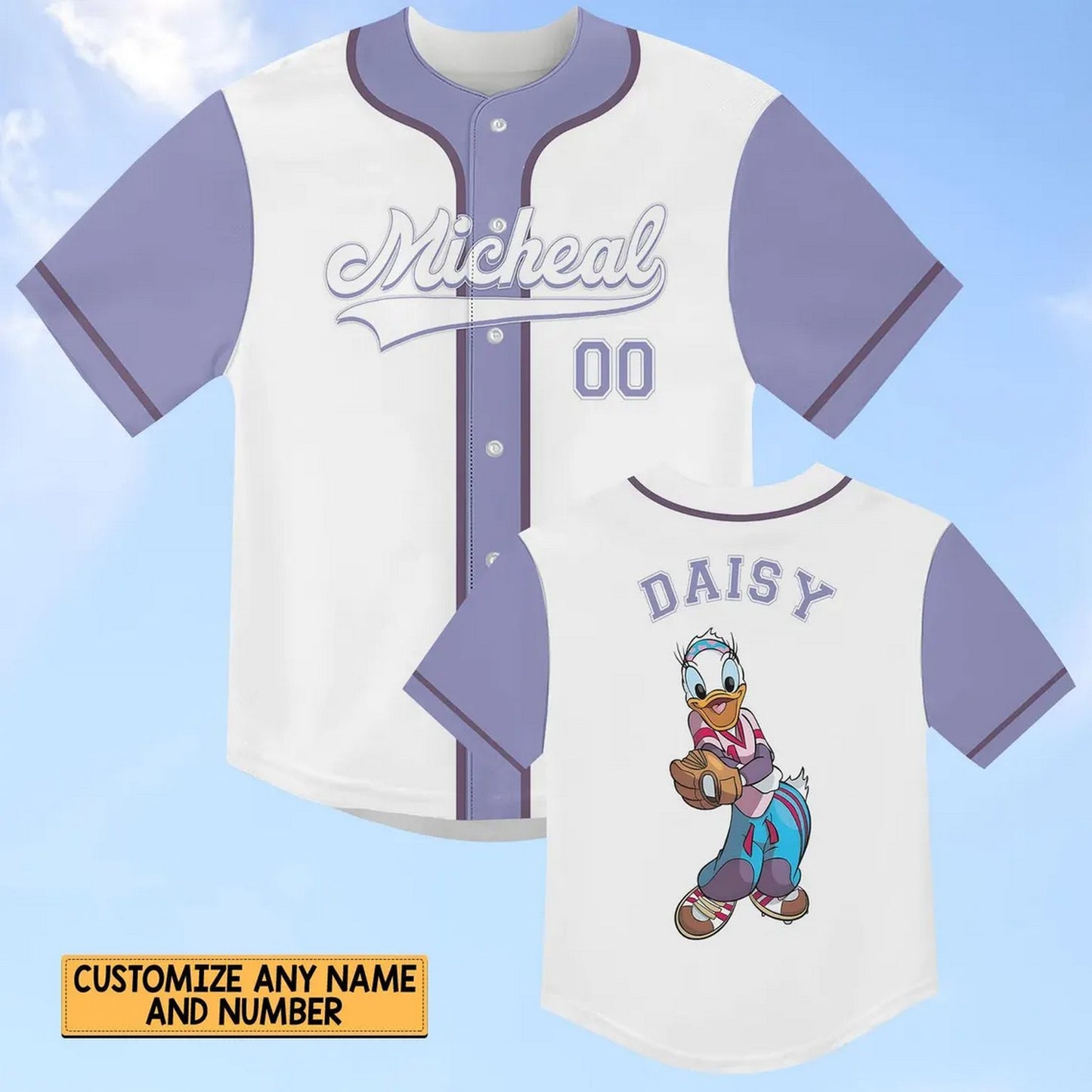 Custom Name Disney Daisy Duck Purple White Baseball Jersey