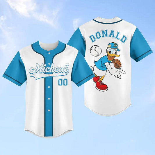 Custom Name Disney Donald Duck Blue White Baseball Jersey