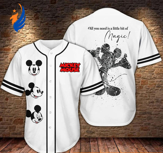 Disney Mickey Logo Face Baseball Jersey - Mickey Pattern Design for Disney Fans - Bafud