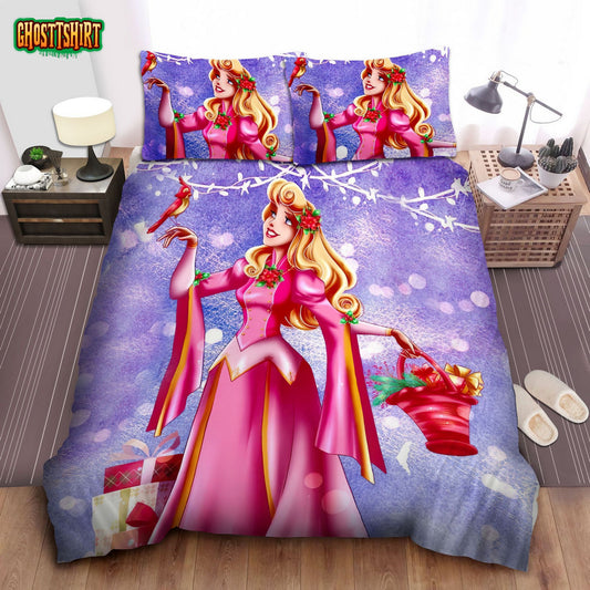 Disney Princess Aurora On Christmas Eve Bed Sheet Spread Comforter Duvet Cover Bedding Set