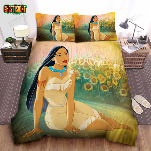 Disney Princess Pocahontas In Sunflower Field Bed Sheet Spread Comforter Duvet Cover Bedding Set