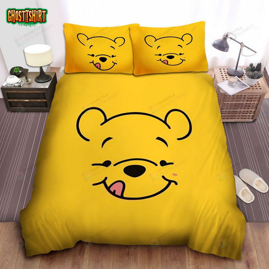 Disney Winnie The Pooh Funny Face On Yellow Bed Sheets Spread Comforter Duvet Cover Bedding Set
