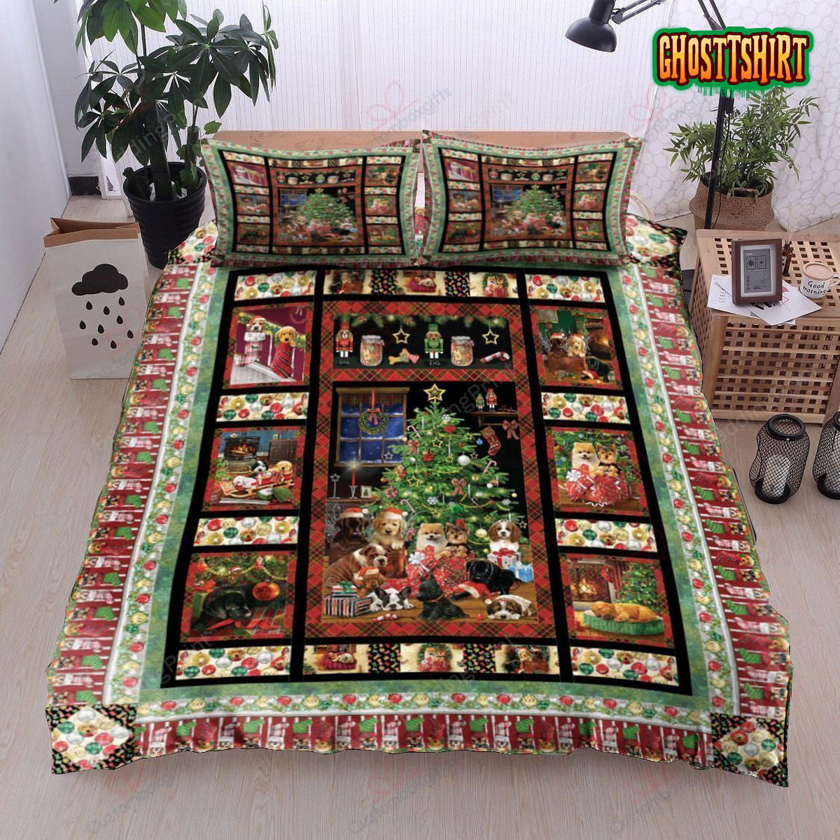 Dogs And Christmas Bed Sheets Duvet Cover Bedding Set