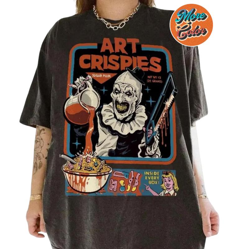 Terrifier Art Crispies Art The Clown Scary Horror Movie Shirt, Cotton Unisex T-shirt, Crew Neck, Size S- 4xl, Menswear Top, Womenswear Top Underwear S