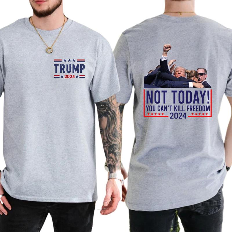 2-Side Trumpppp Shooting Shirt Trummpp Rally Shooting Shirt, Trum Bulletproof 2024, Funny Tee, Gift For Men, Casual Menswear, Classic Cotton Top, Soft