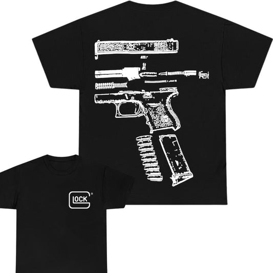 IN GLOCK WE TRUST 2 side T-shirt,Design Black- White, T-shirt For Men, GIft For Men,Full color, Menswear Top,In Glock Cotton Classic