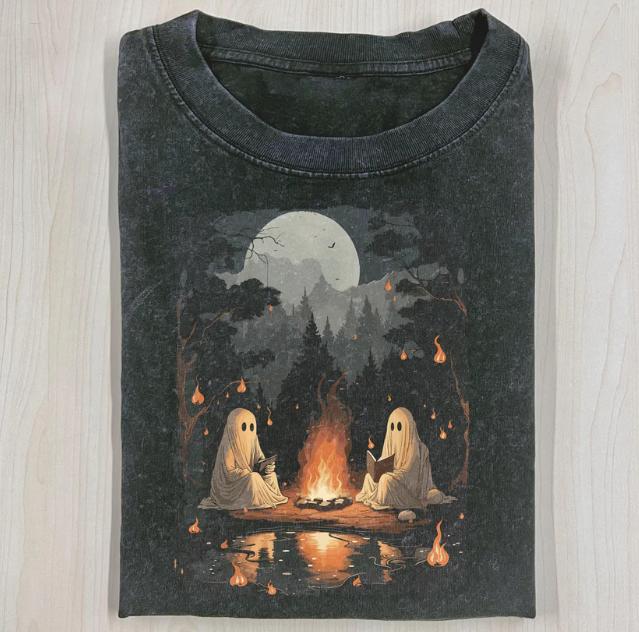 CAMPING HALLOWEEN GHOST READING BOOK T-Shirt, Horror Movie Shirt, Horror Character, Funny Halloween Shirt, Unisex T-Shirt, Gift For Men Women