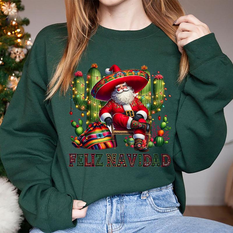 Feliz Navidad Santa With Cactus Sweater , Mexican Christmas Sweater , Merry Christmas Hoodie  T-shirt