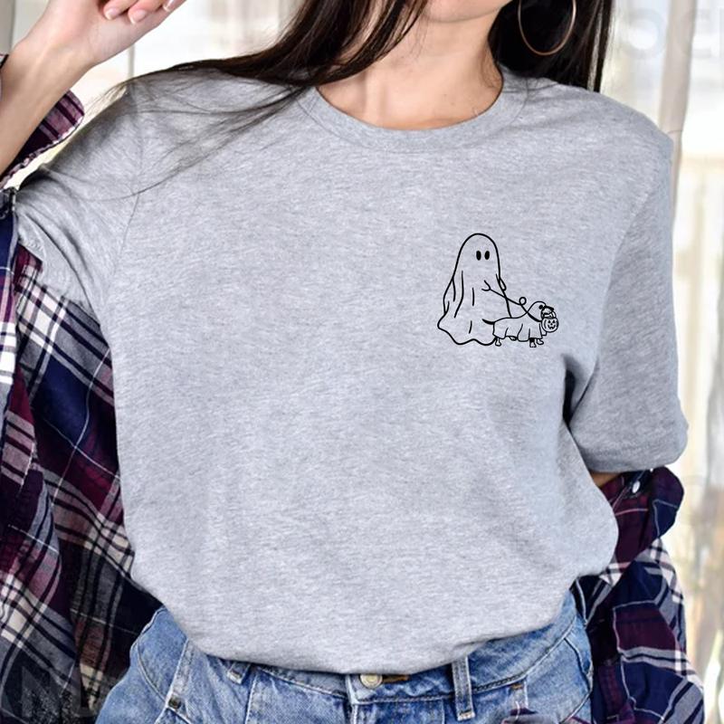 Cute Ghost Dog Shirt, Halloween Party Shirt, Dachshund Halloween Clothing, Fall Graphic Tee, Autumn Shirt, Spooky Season, Weiner Dog
