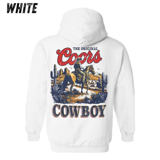 The Original Coors Cowboy Western Country Boy clothing, vintage 90s Hoodie Sweatshirt, Cowhide Riding 1 Sided Shirt, Full Color Shirt,  For Men, For W