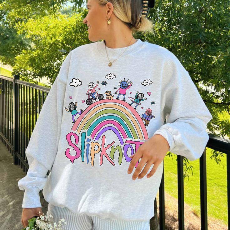 Funny Slipknot Sweatshirt Rainbow Slipknot Metal Band Cozy Crewneck Sweatshirt
