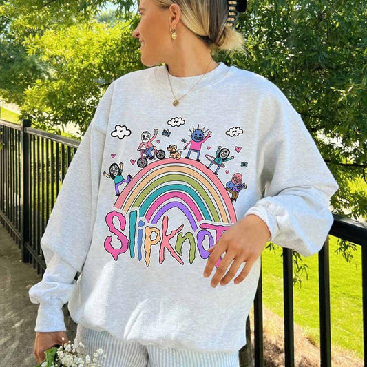 Funny Slipknot Sweatshirt Rainbow Slipknot Metal Band Cozy Crewneck Sweatshirt