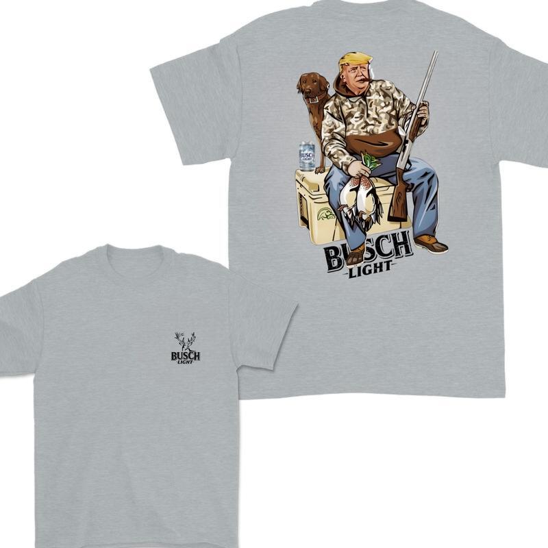 Hunter Trump With Busch Light Beer 2 Sided T-shirt, Trump and Your Hunting Dog T-shirt Full Color For Men and Women, Hunting Season T-shirt