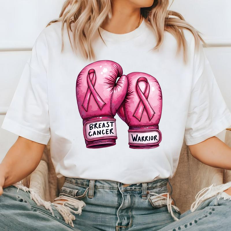 Breast Cancer with Boxing Gloves Shirt, Pink Ribbon Shirt, Gift for Women, Cancer Survivor Gift, Cancer Awareness Month, Support Squad