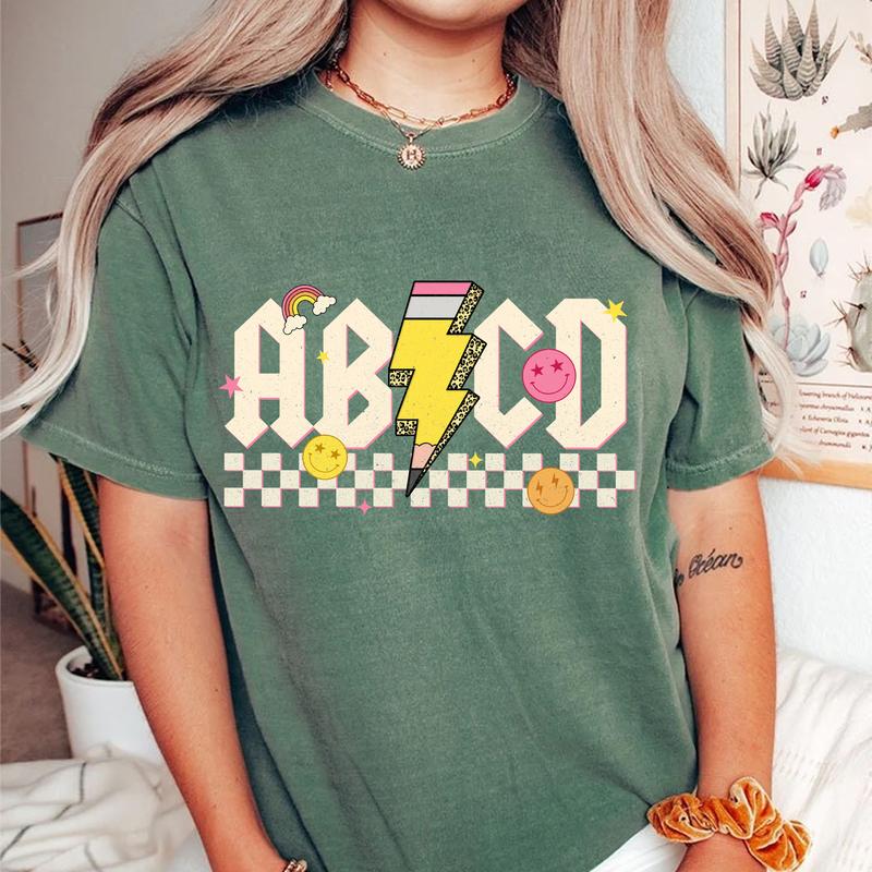 Teacher Shirt, Retro ABCD Teacher Name Shirt, Back To School Clothing, Kindergarten Preschool Teacher Shirt, Teacher Appreciation Gifts, Men Women Top