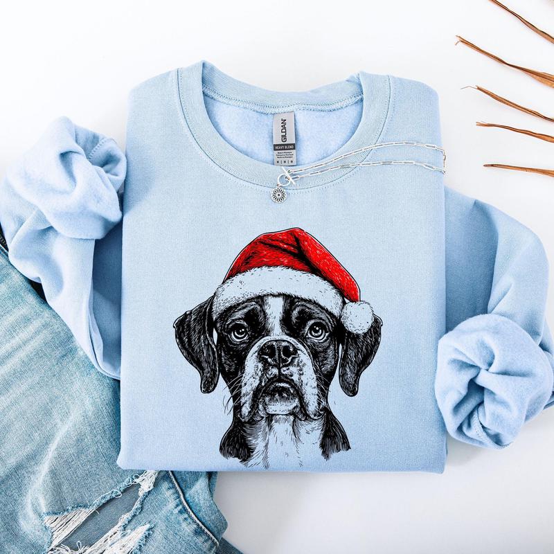 Boxer, Santa, Dog, Christmas, Dog Lover, Pet Sweatshirt, Crew Neck, Women's, Crewneck