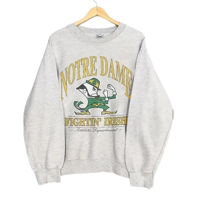 Vintage 90s University of Notre Dame Fighting Irish Sweatshirt, Notre Dame Shirt Collar Cotton Menswear Hoodie Sweater Pullover Soft Kangaroo