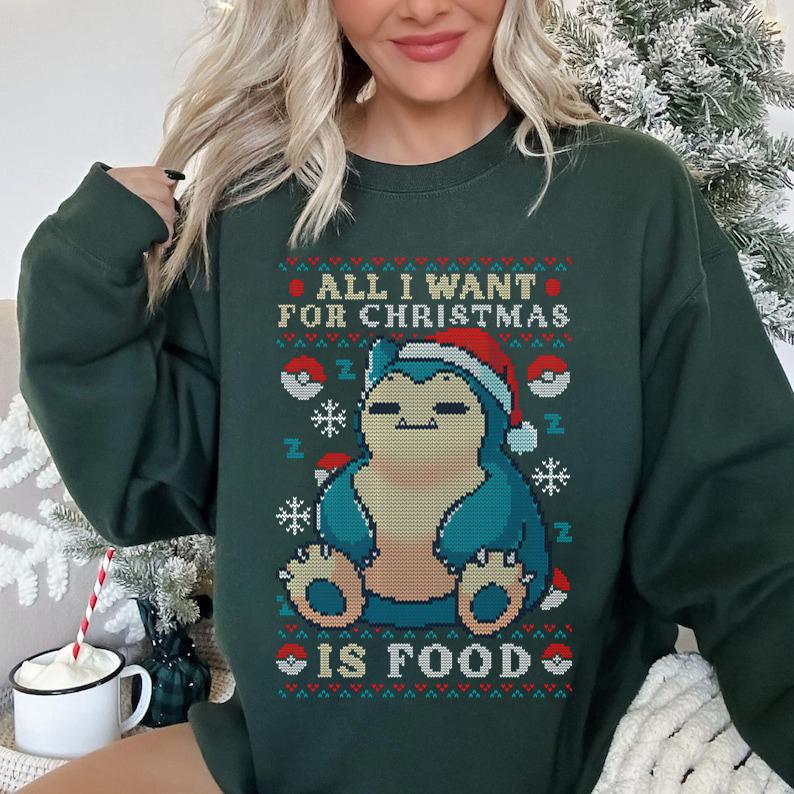 Snorlax Pokemon Sweatshirt, Snorlax All I Want For Christmas Is Food Sweatshirt, Snorlax Christmas Sweatshirt, Snorlax Santa, Snorlax Sweatshirt - Pok