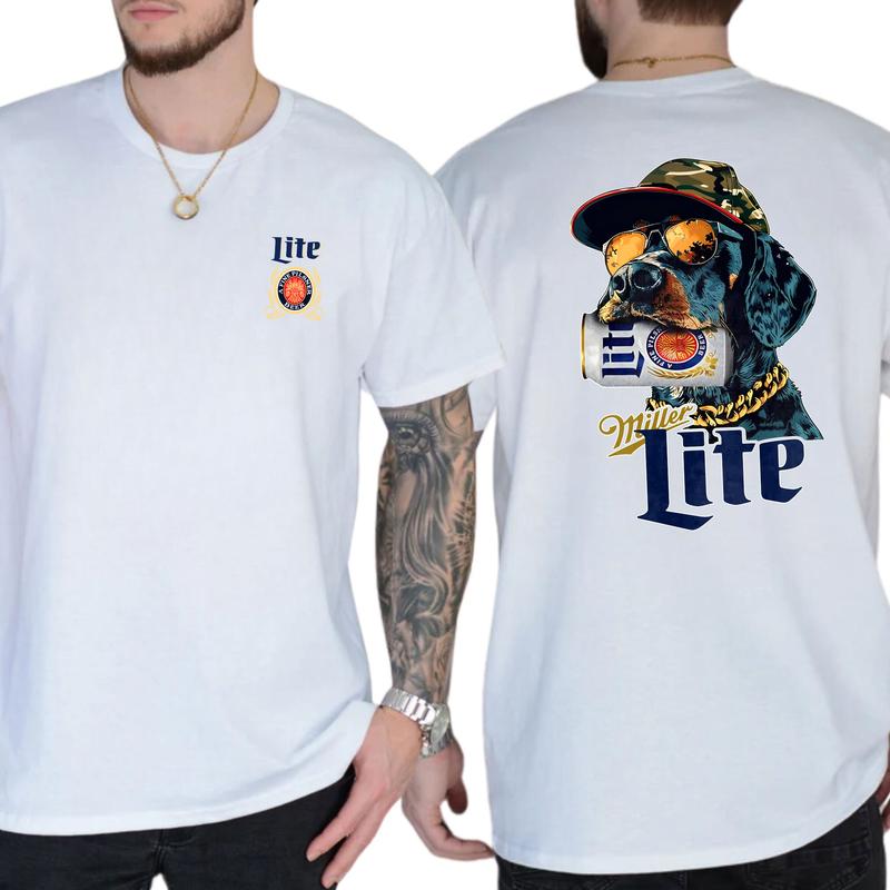 Miller Coonhound Dog Miller Lite 2 Sided T-Shirt, Hunting Shirt, Funny Beer Printed Shirt, Classic Cotton Top, Soft Fabric Shortsleeve Shirt