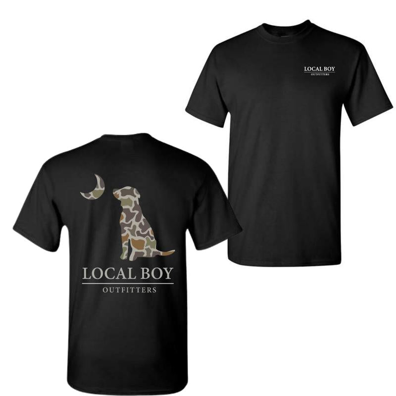Local Boy Outfitters T-Shirt - Classic Camouflage Dog Design Featuring Moon Graphics