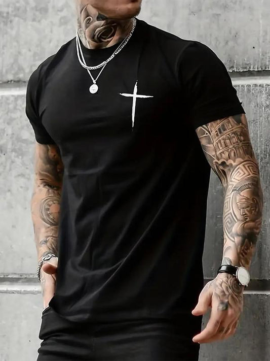 Men's Letter Print Round Neck Tee, Summer Regular Fit Short Sleeve Crew T-Shirt, Casual Men's Outdoor Streetwear for Daily Style and Fun