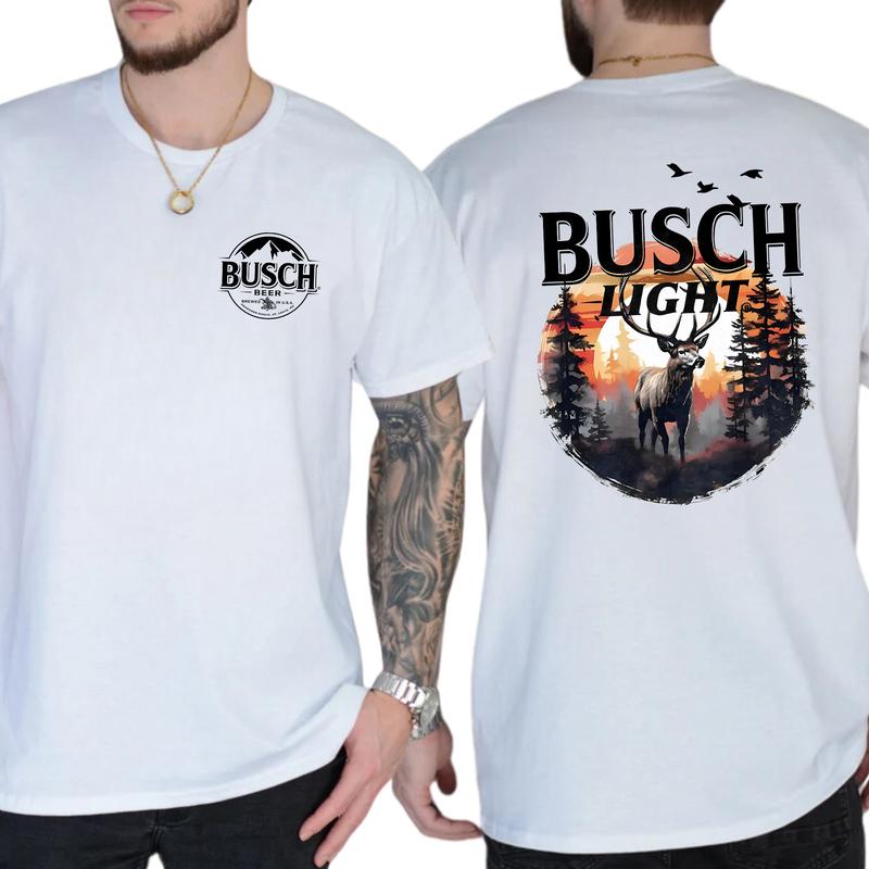 Busch Light Hunt Buck Sunset 2 Sided T-Shirt, Hunting Shirt, Outdoor Life, Buck Hunt, Classic Cotton Top, Soft Fabric Shortsleeve Shirt