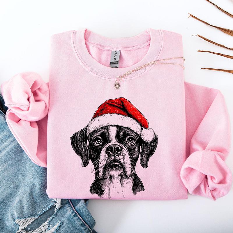 Boxer, Santa, Dog, Christmas, Dog Lover, Pet Sweatshirt, Crew Neck, Women's, Crewneck