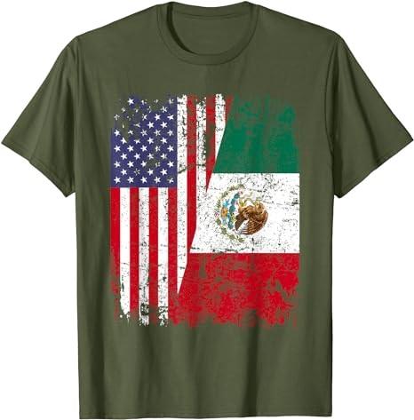 MEXICAN ROOTS  Half American Flag  MEXICO T-Shirt