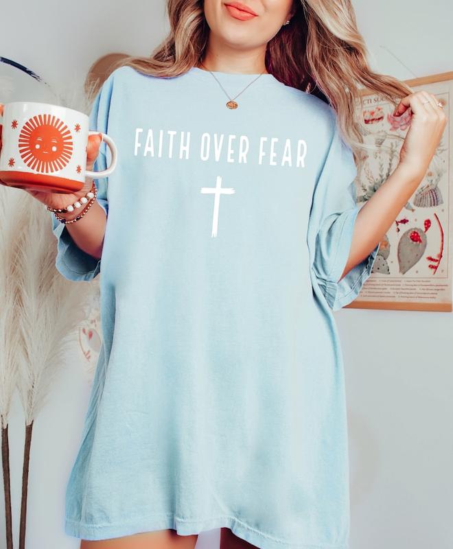 Faith Over Fear T-Shirt, Church Shirt, Christian Gift Tee, Religious Shirts, Bible Verse, Jesus Lover, Faith, Inspirational  sweater and hoodie