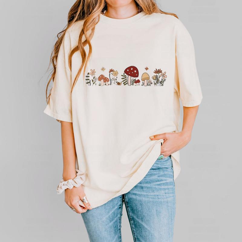 Vintage Mushrooms Tshirt, mushroom shirt for Women, Gift for Her, Vintage Nature shirt, Botanical T-shirt, Nature Lover Mushroom Tee, Mental Health Sh