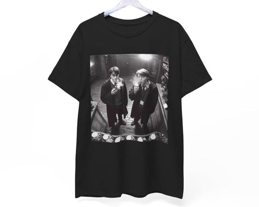 Harry Potter and Ron Weasley Smoking Cigar Vintage Look Funny Meme Shirt, Harty Potter 90s Retro Look Tee, Meme Movie Shirt Casual Round Neck