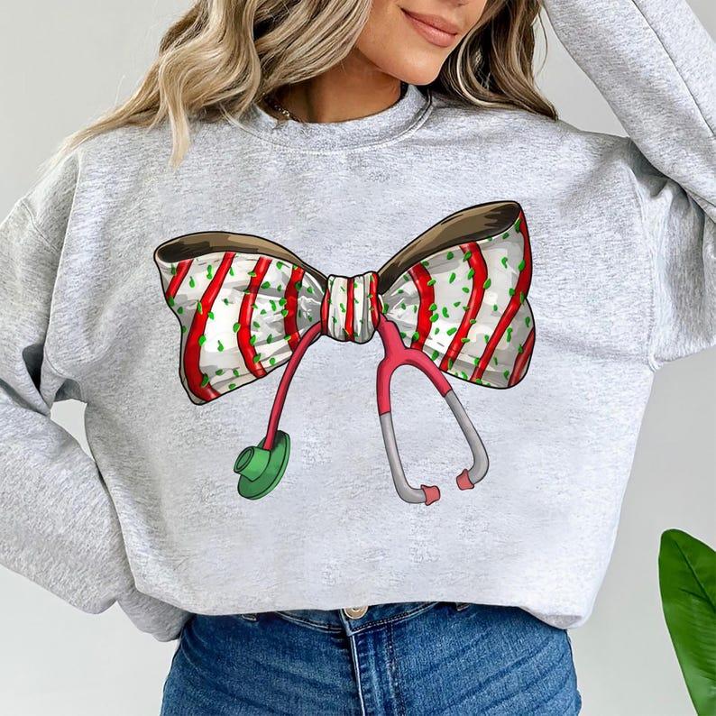 Coquette Nurse Stethoscope Sweatshirt, Christmas Nurse Shirt, Cute Bow Nurse Christmas, Gift for Nurse, Holiday Medical, Christmas Shirt, Gift For Her
