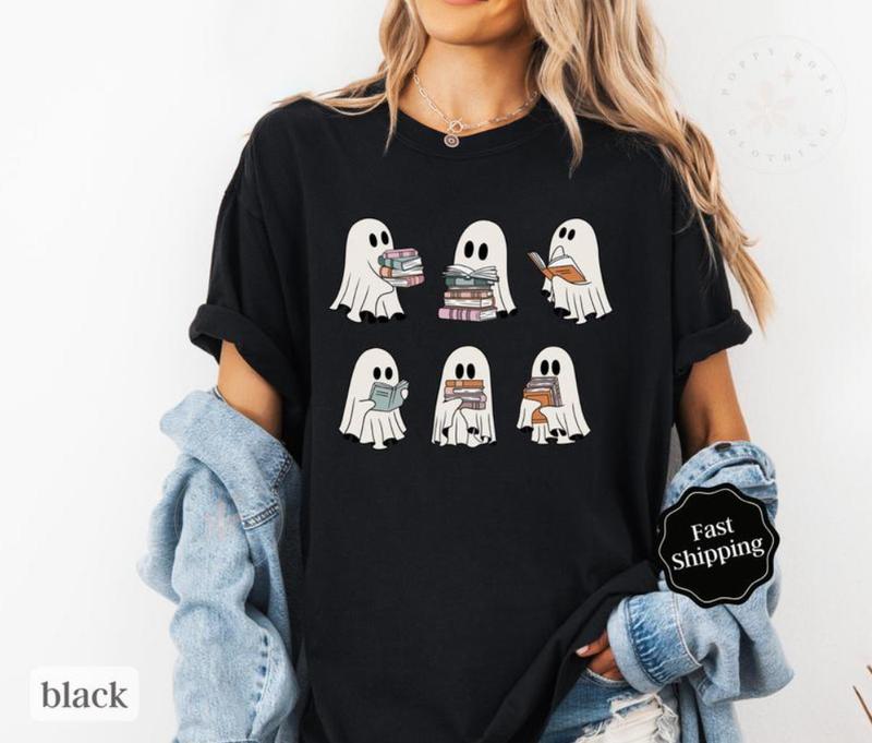 Ghost Reading Shirt - Sweatshirt - Hoodie, Book Lover T-shirt, Teacher Halloween Tee, Halloween Gift, Halloween for women, Full Color, For Men, For Wo