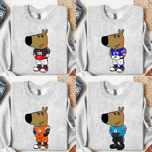 Chill Guy All Teams Football Unisex Sweatshirt, Chill Guy Sweatshirt, Vintage Football Shirt, Gildan Unisex Crewneck, Full Sizes Colors