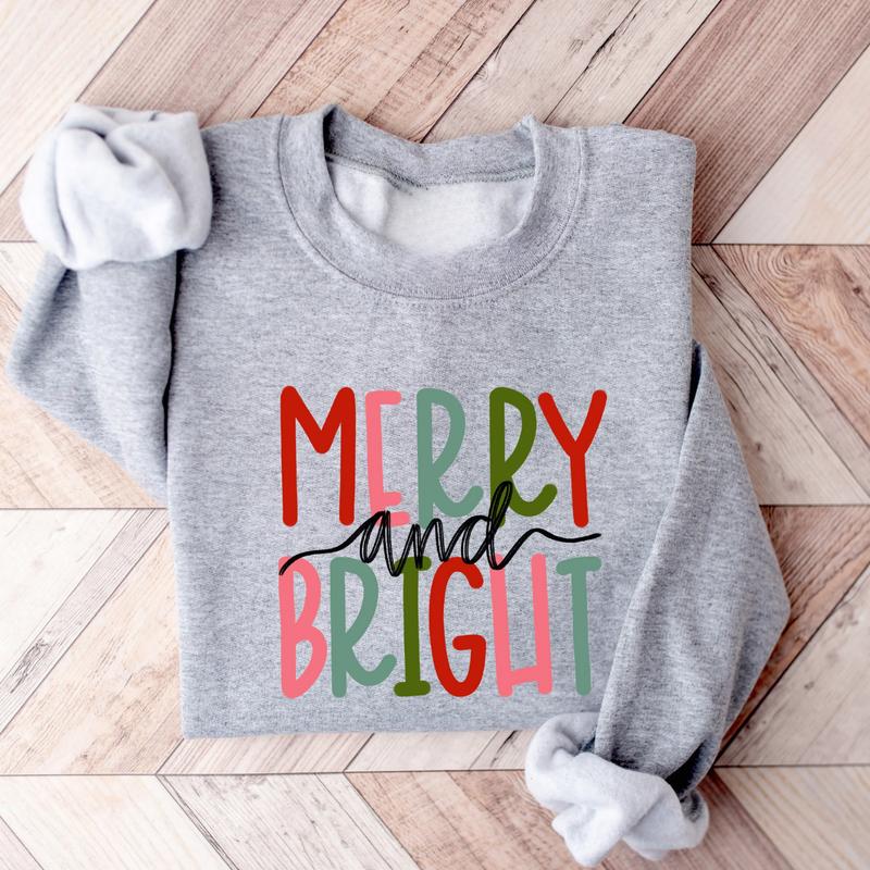 Merry and Bright Sweatshirt, Festive Family Christmas Sweatshirt for Women, Cozy Holiday Apparel, Perfect for Christmas Cheer, Gift for Family - Sweat