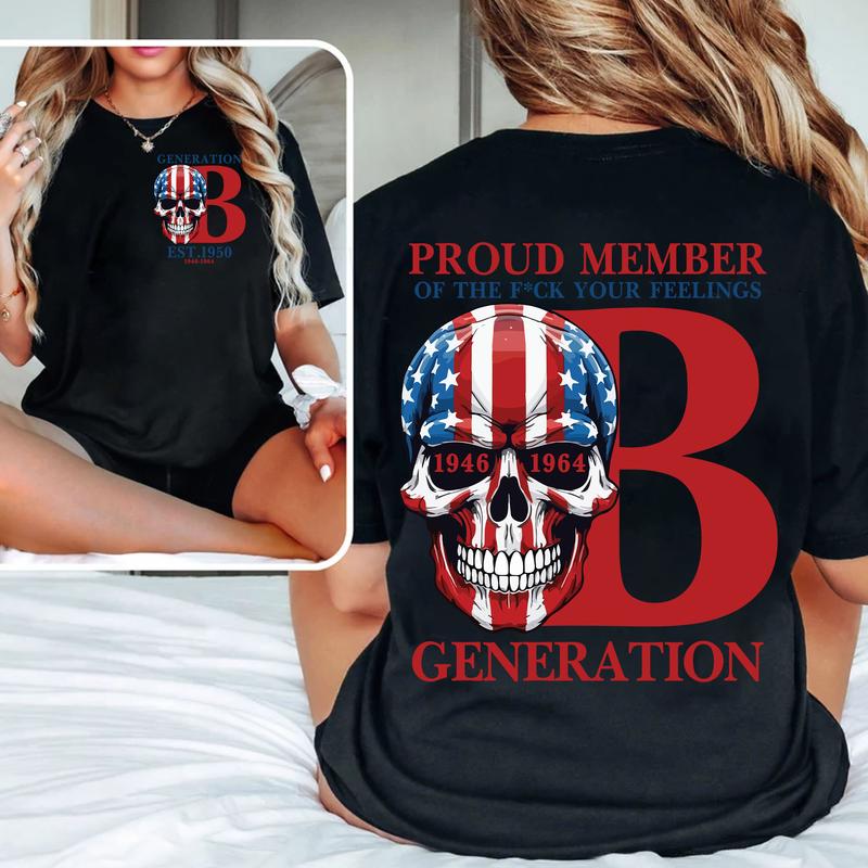 Custom Est.Year 1946-1964 Skull Flag Baby Boomers 2 Side Shirt, Baby Boomers T-shirt, Proud Member Baby Boomers Shirt, Flag Skull Shirt