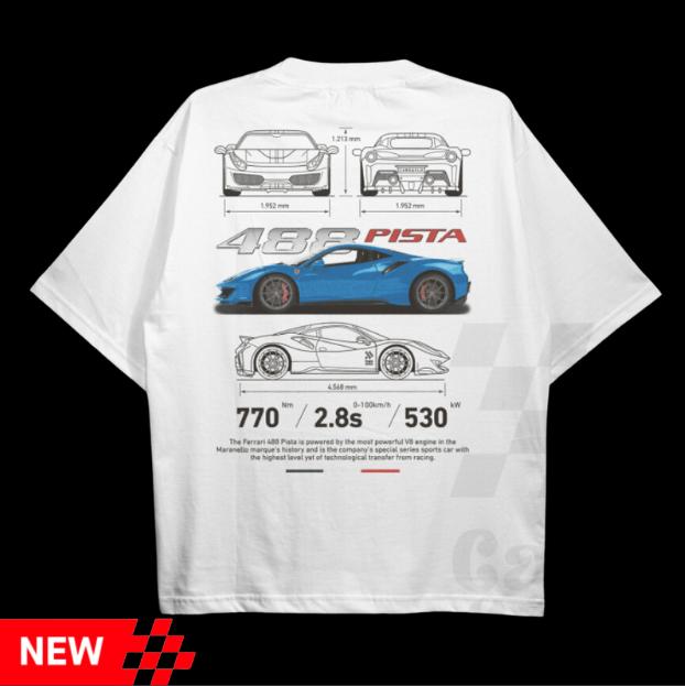 Drive in Style Car-Themed T-Shirts, 488 Pista T-Shirt, 488 Pista Technical Specs T-Shirt, Racing Shirt, Sport Car Shirt Top Menswear Streetwear