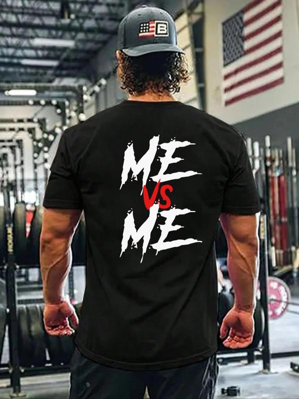 Men's Regular Fit  Me VS Me  Letter Print Round Neck Tee, Street Fashion StreetwearÂ Short Sleeve T-shirt for Daily Wear, Graphic Tees, Casual Comfy Kn