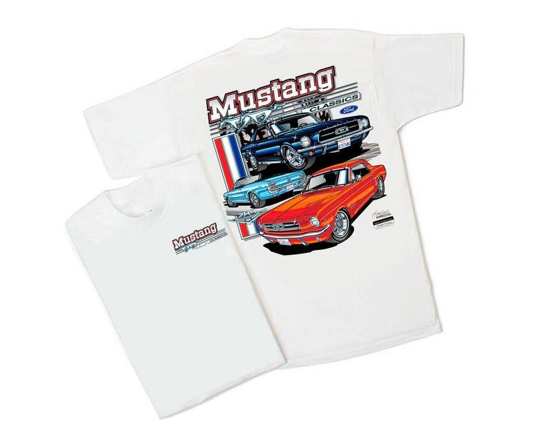 Ford Mustang Classics White T-Shirt 1964-12 1965 1966 1967 1968 289 Pony Car GT GTA