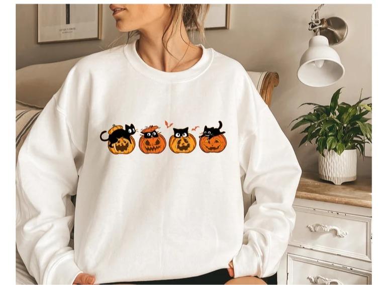 Halloween Sweatshirt, Black Cat Sweatshirt, Cat Lover Shirt, Black Cat Shirt, Cat Sweater, Ghost Shirt, Halloween Sweater, Halloween Pumpkin