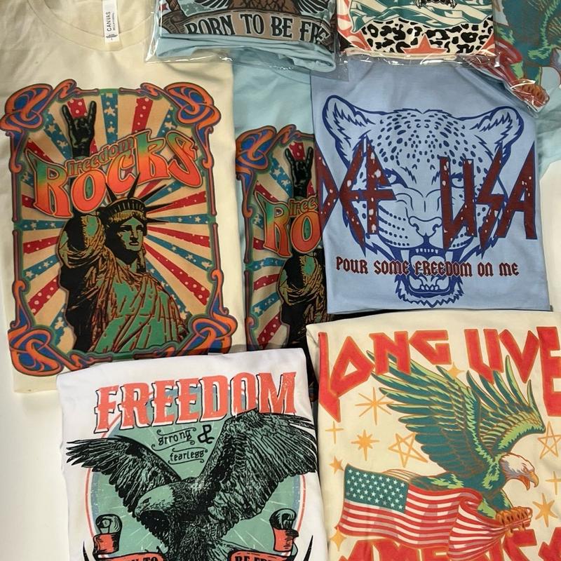 Rock N Roll Freedom Tees Rock & Roll USA Freedom Tshirts Born Free T-Shirts Freedom Rocks Patriotic Tops Freedom Tour Tees Long Live America USA Tops
