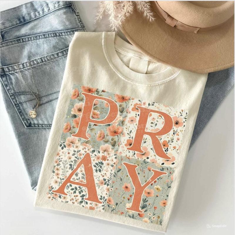 Fall Floral Patchwork PRAY Shirt, Boho Flower Tee, Fall Tshirt, Christian Shirt, Bible Verse Shirt, Faith Shirt, Unisex Cotton Shirt, Lady Top, Womens